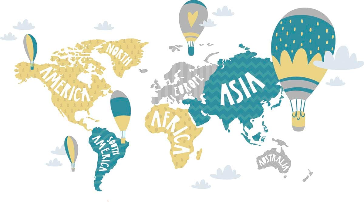 Modern World Map Kids Wallpaper pattern detail