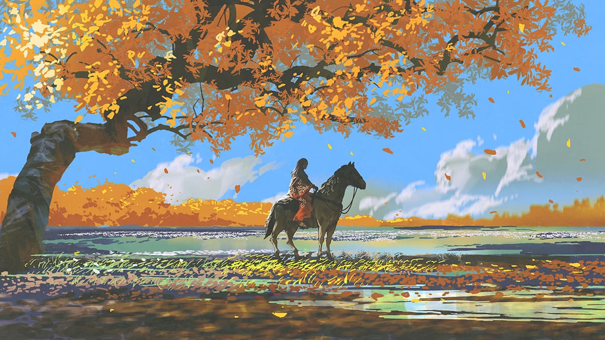 Beautiful Horse Rider Nature Scene wallpaper pattern detail