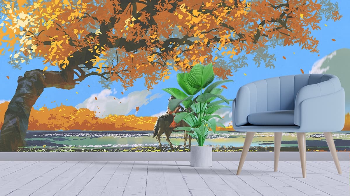 Beautiful Horse Rider Nature Scene wallpaper shown in a room