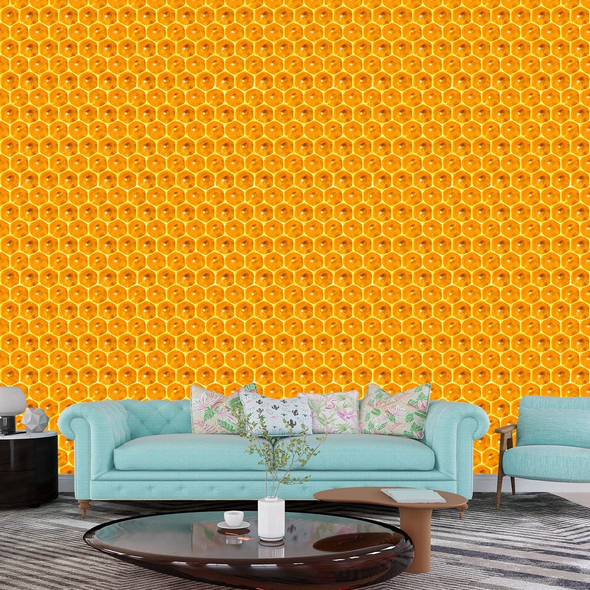 Modern Orange Geometric Texture for Interiors Wallpaper shown in a room