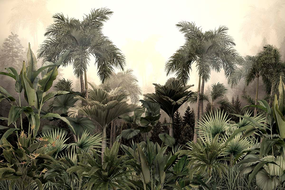 Serene Tropical Forest Palm Wallpaper pattern detail