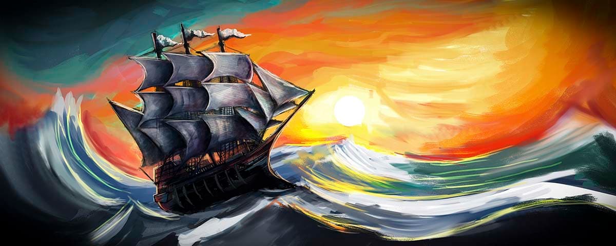 A ship in the ocean pattern detail