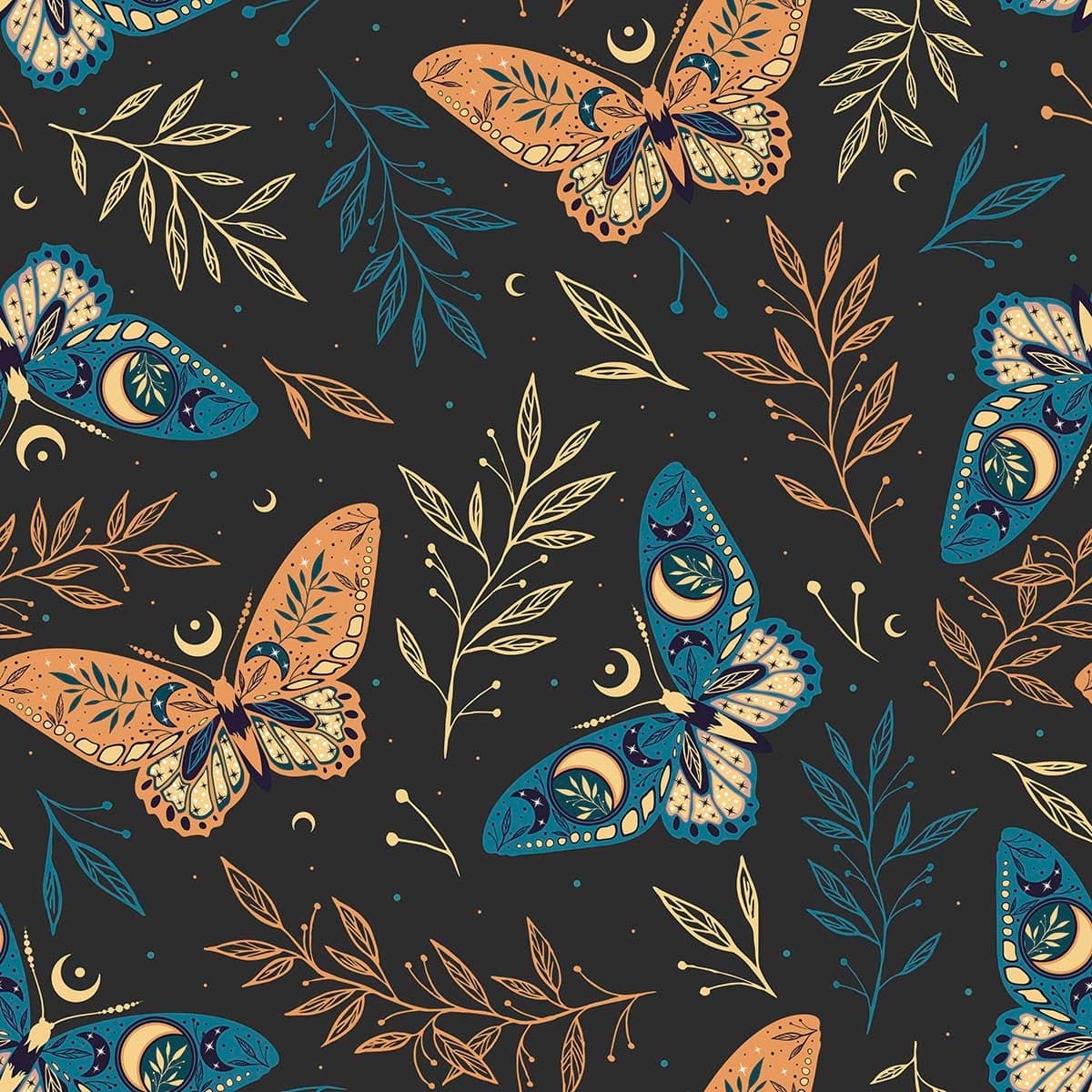 Midnight Butterfly Garden Wallpaper pattern detail