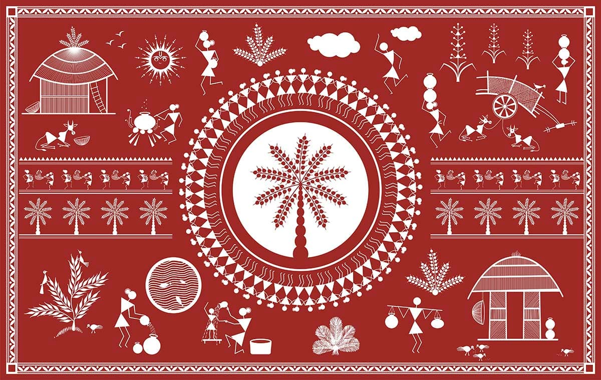 Dainik Jeevan, Traditional Warli Painting Wallpaper pattern detail