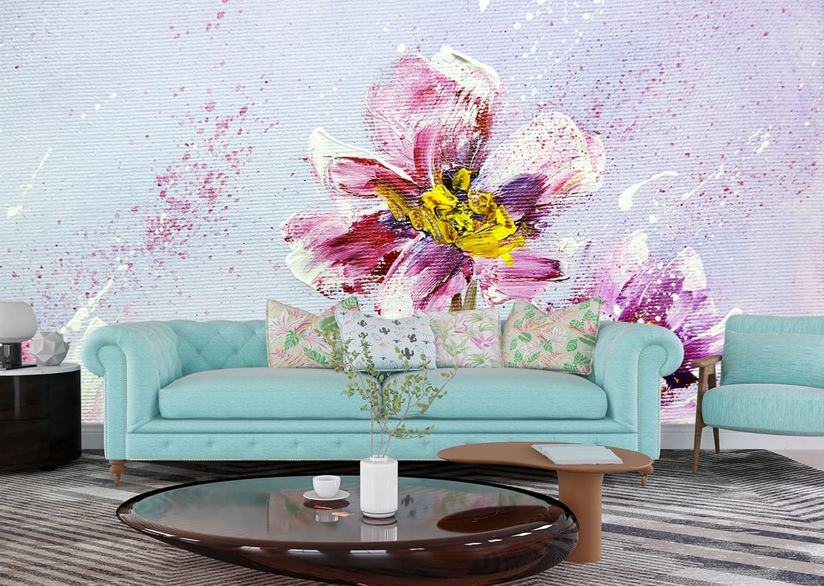 Pink Flowers Wallpaper for Walls shown in a room