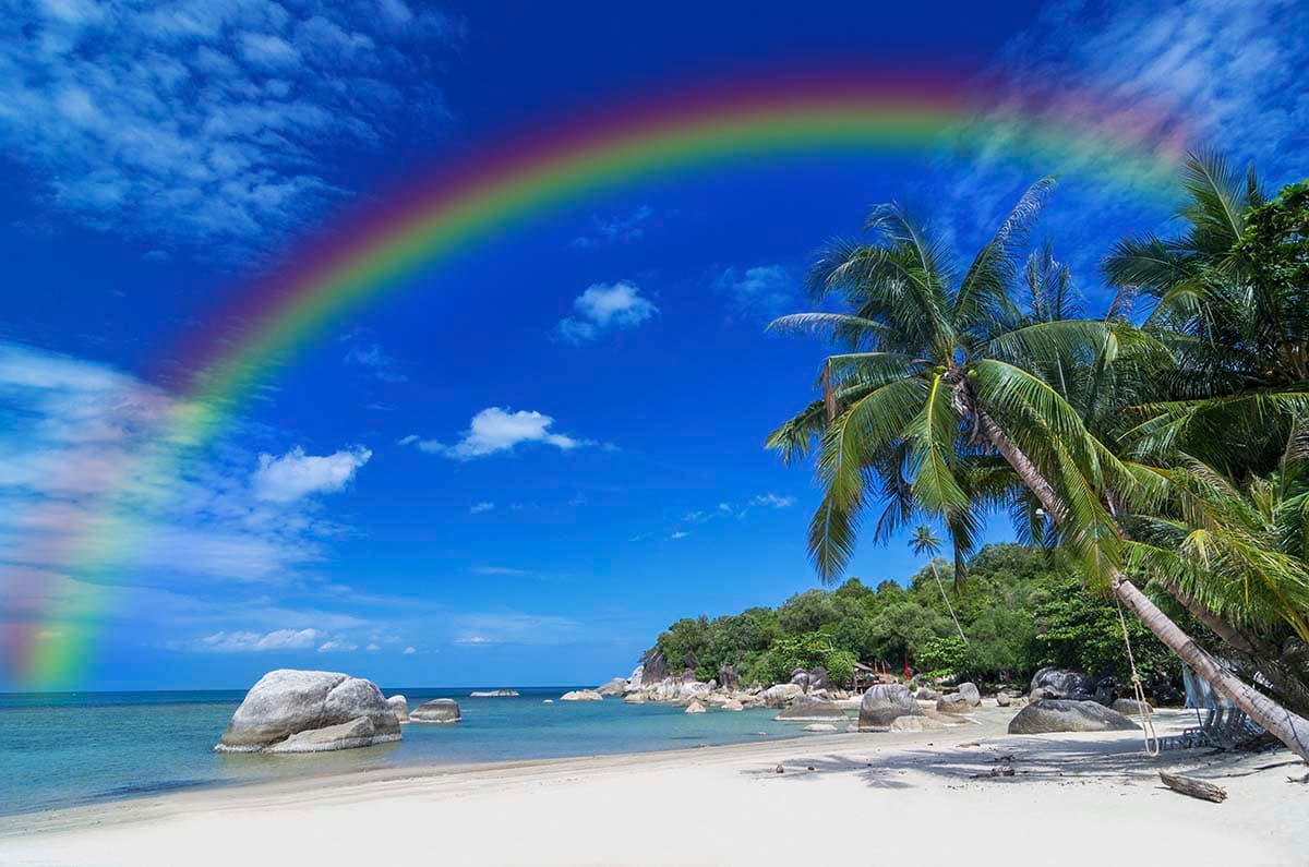 A rainbow over a beach pattern detail