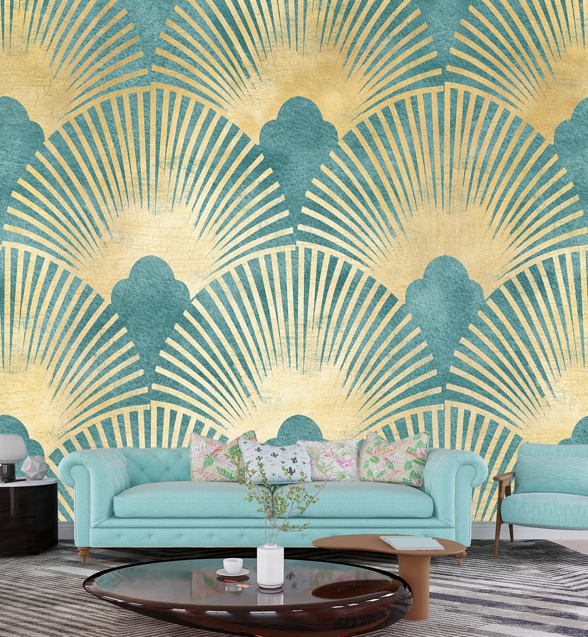 Art Deco Pattern Wallpaper Mural shown in a room