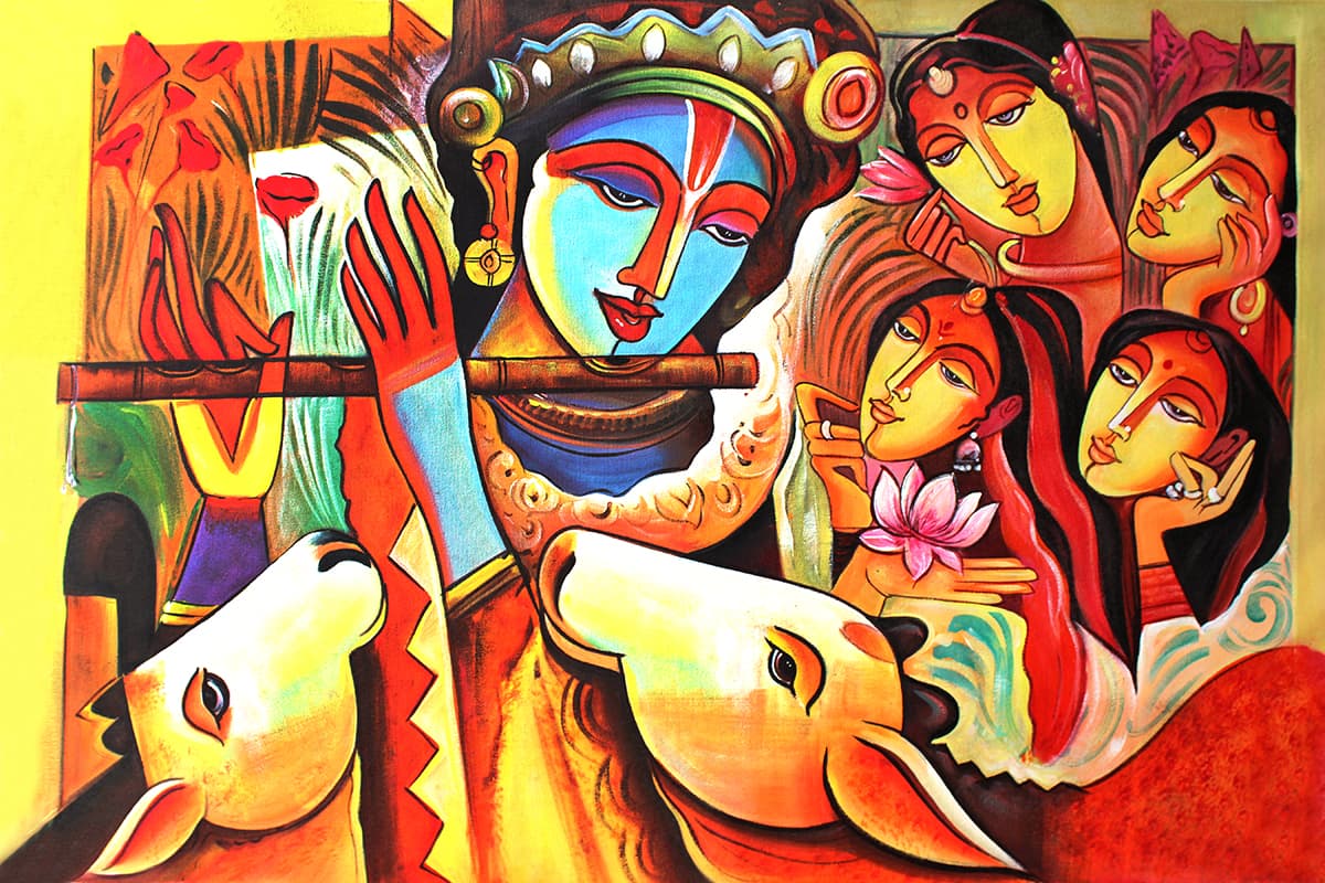 Krishna Gopika Wallpaper pattern detail