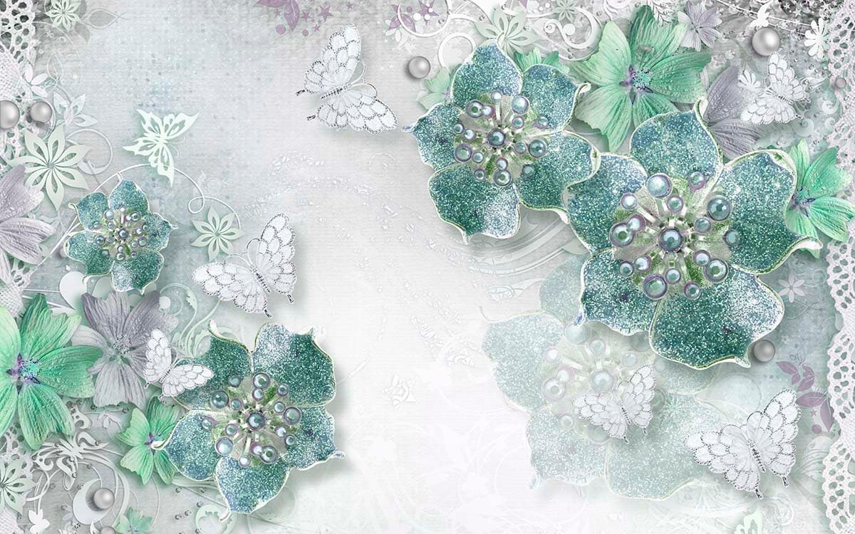 Elegant Soft Pastel Floral and Butterfly Design Wallpaper pattern detail