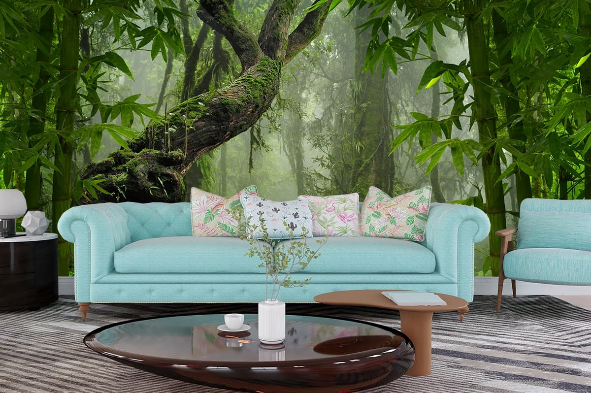 Lush Green Forest Wallpaper for Walls shown in a room