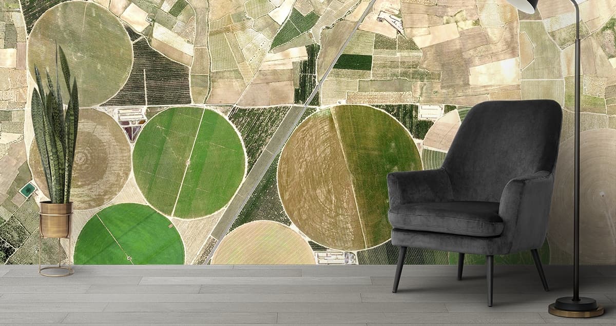 Aerial view of fields and fields shown in a room