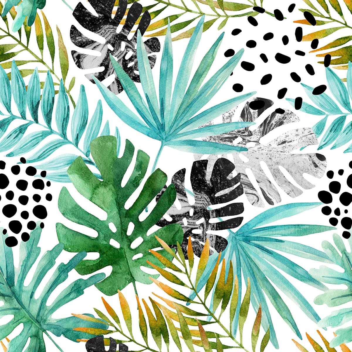 Watercolor Tropical Leaves Painting Wallpaper pattern detail