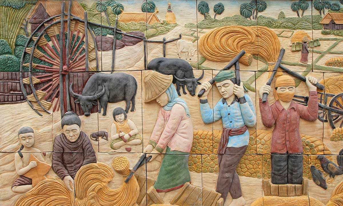 Mural of People Working in Field Wallpaper pattern detail