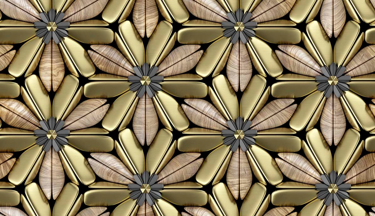Luxury Metallic Gold and Silver Floral Wallpaper pattern detail