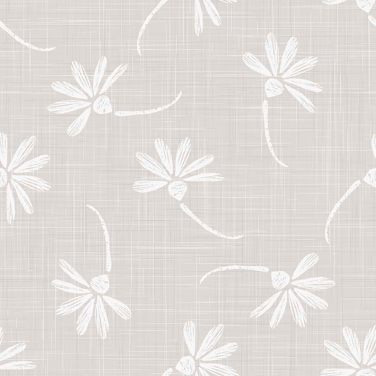 Floral Design on Grey Textile Texture Wallpaper pattern detail
