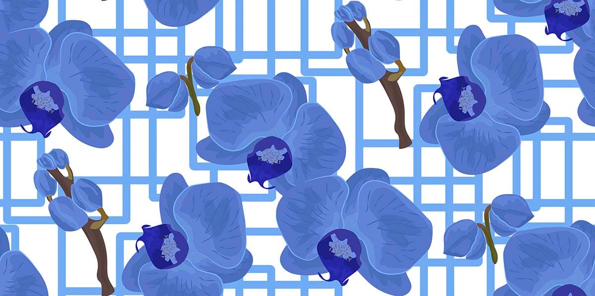 Blue Flowers on White Background Wallpaper for Walls pattern detail