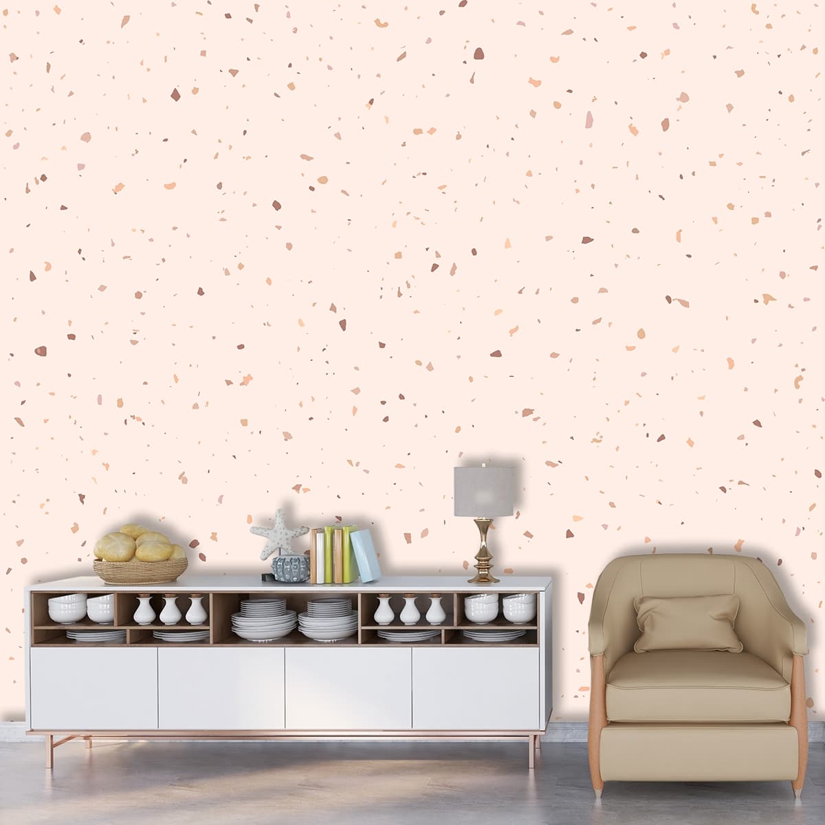 A white surface with small specks shown in a room