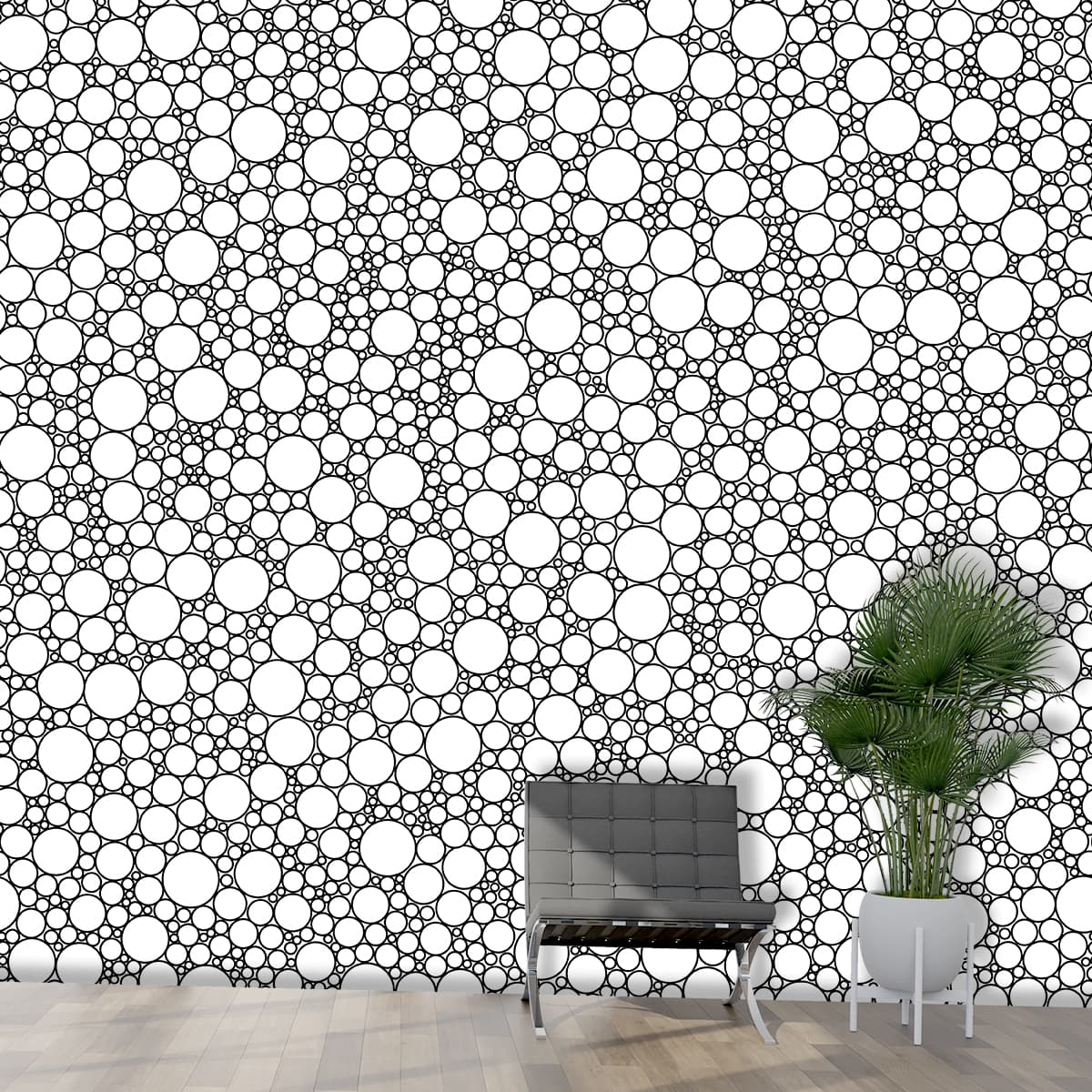 Black and White Circle Wallpaper shown in a room