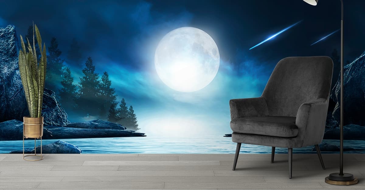 Mesmerizing Moon Scenery Wallpaper shown in a room
