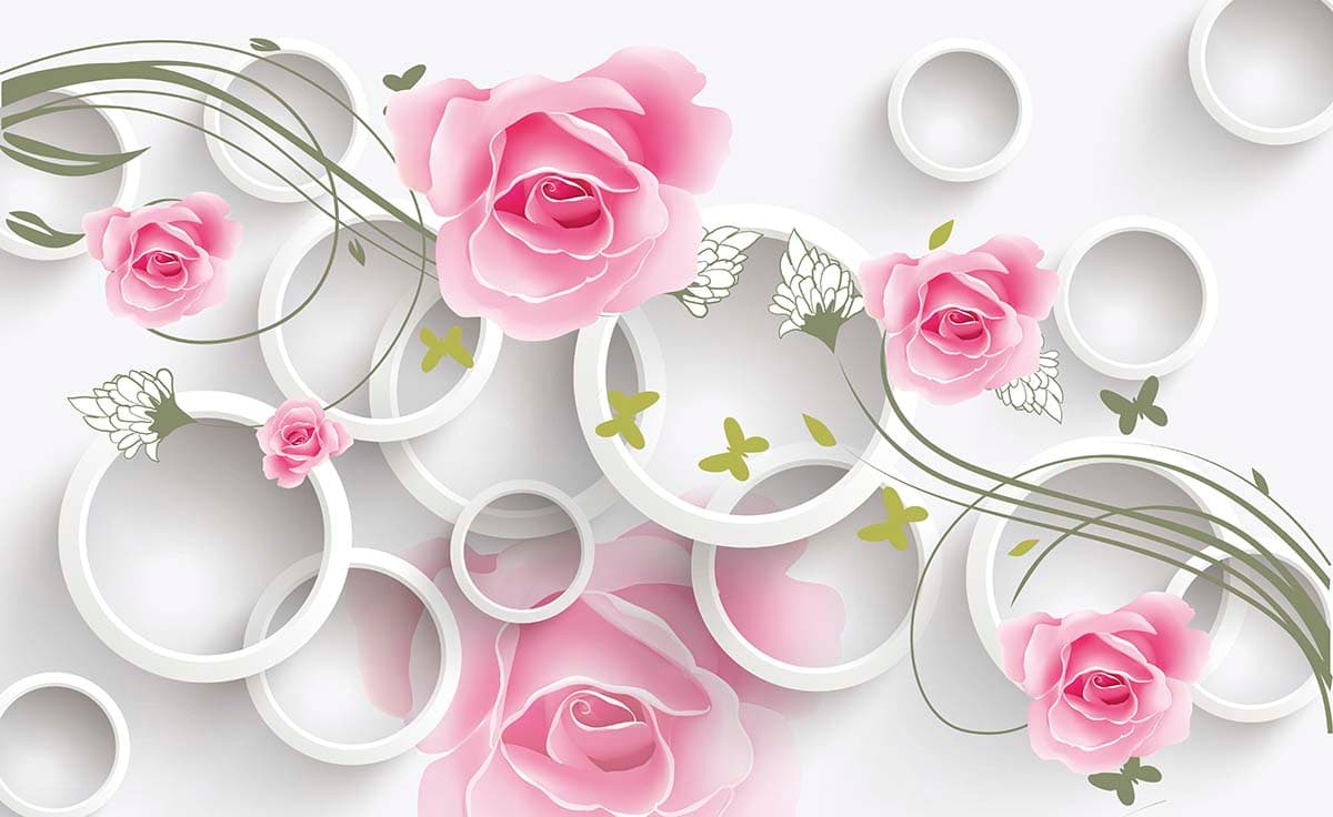 Pink Roses With 3D White Rings Wallpaper for Wall pattern detail