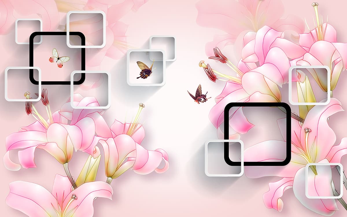 Aesthetic Pink Floral and Butterfly Pattern Wallpaper pattern detail