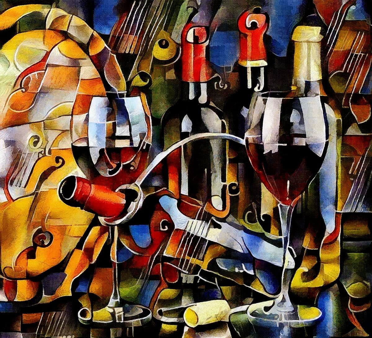 A wine bottle and glass pattern detail