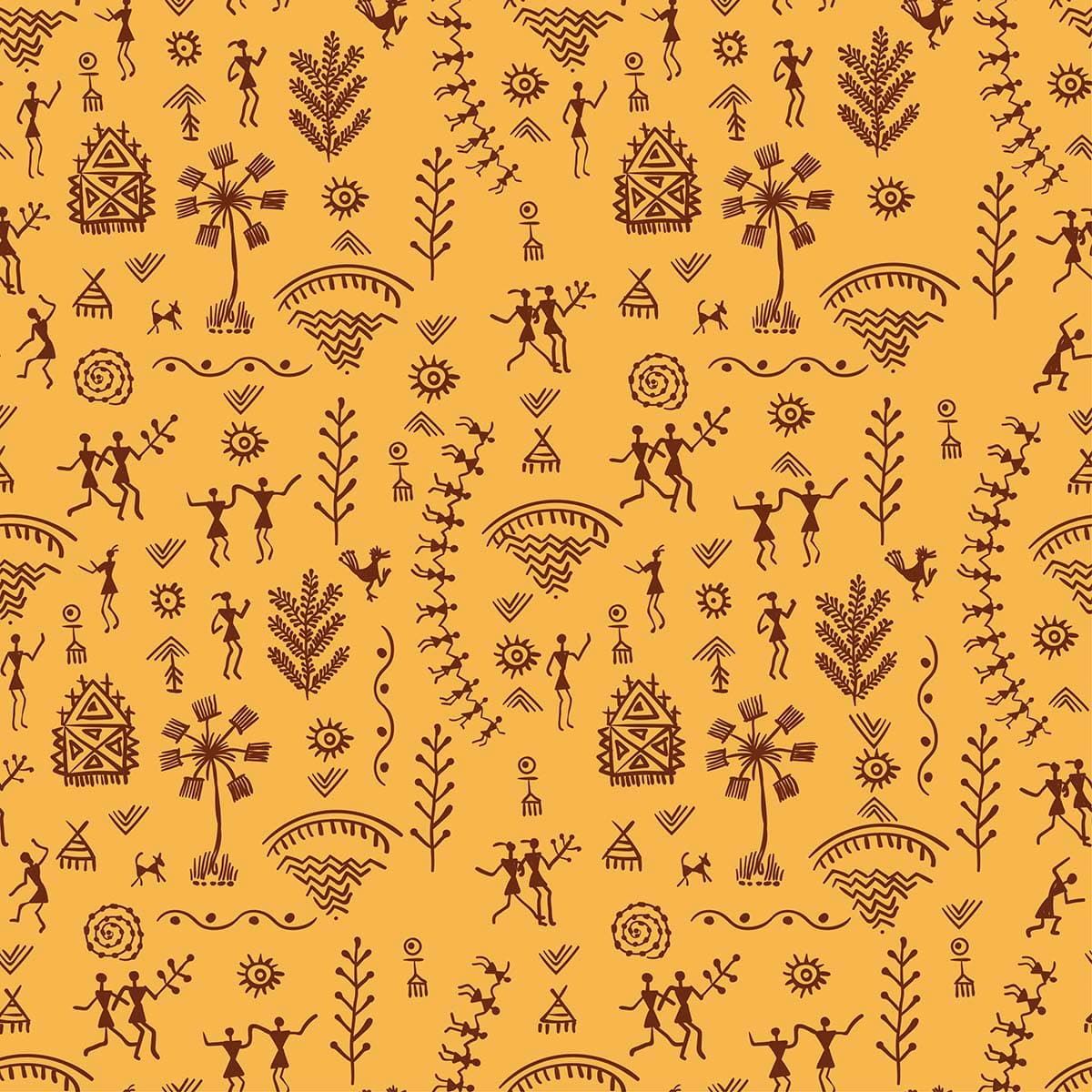 Traditional Indian Tribal Folk Art Pattern Wallpaper pattern detail