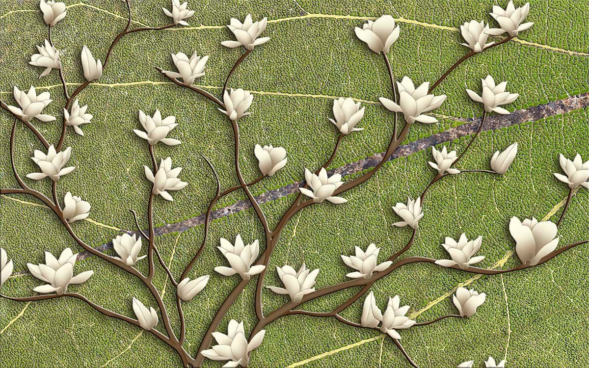 A white flowers on a green surface pattern detail