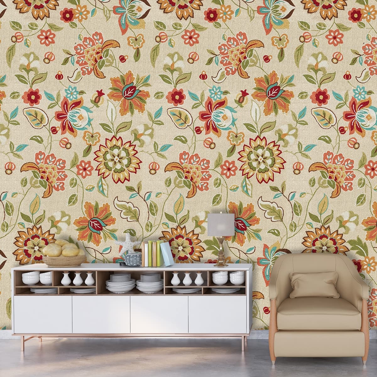 Detailed Fabric Texture Abstract Modern Wallpaper shown in a room