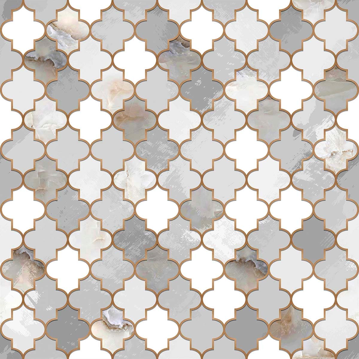 Elegant Grey and White Tile Design with Gold Trim Wallpaper pattern detail
