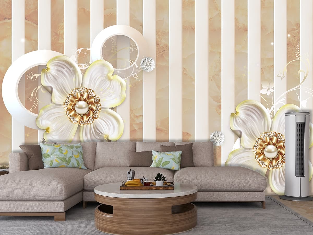 3d Wallpaper of Flowers for Wall shown in a room