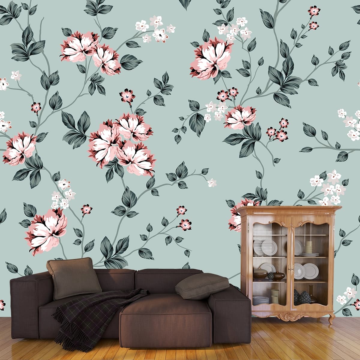 Floral Cascade Wallpaper shown in a room
