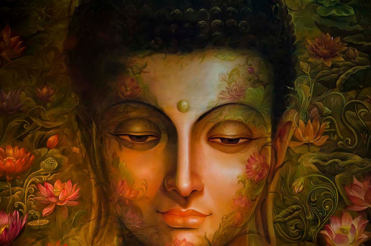 Artistic Buddha Painting with Radiant Light Wallpaper pattern detail