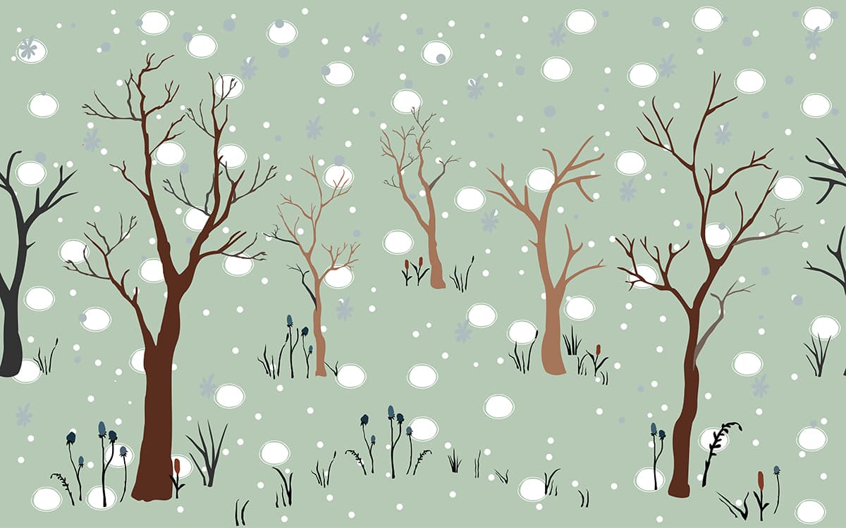 A drawing of trees and snow pattern detail