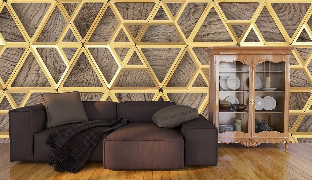 Triangle Wood Pattern Design for Home Wallpaper shown in a room