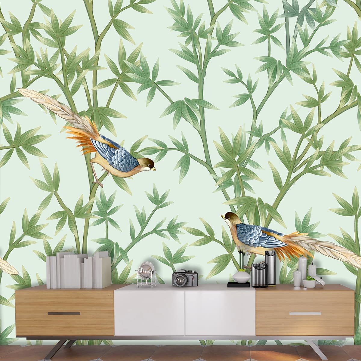 Birds on Branches for Nature Inspired Walls Wallpaper shown in a room