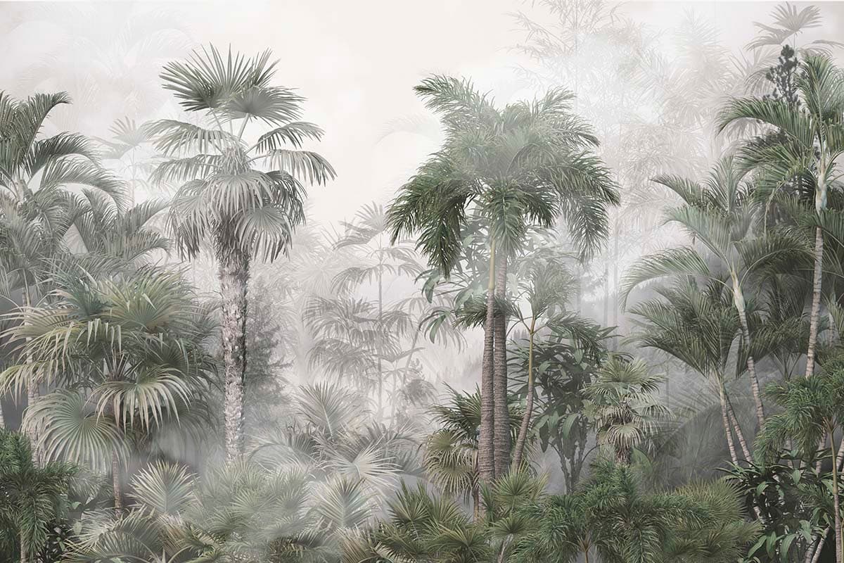 Trees and Fog, Forest Wallpaper for Walls pattern detail
