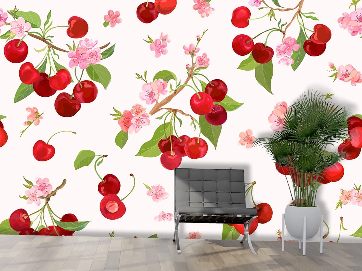 Timeless Fruit Blossom Wallpaper shown in a room