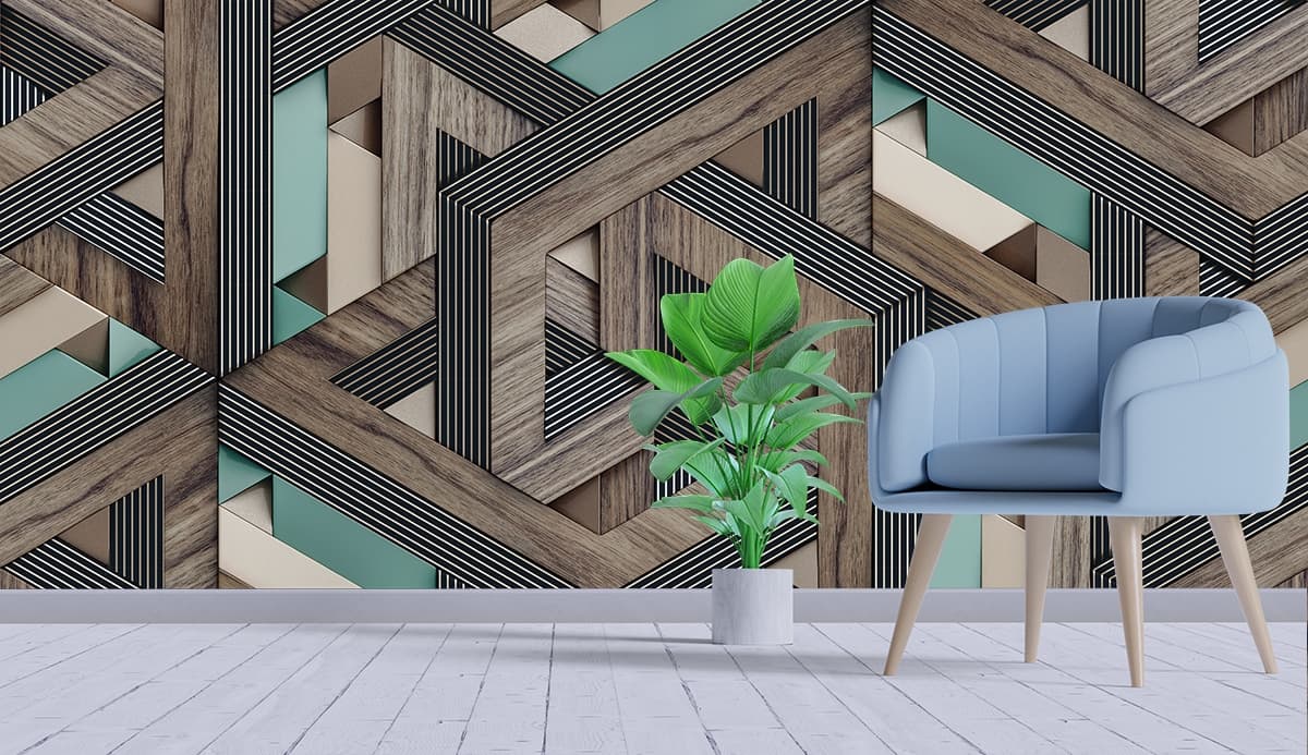 A pattern of wood and metal shown in a room
