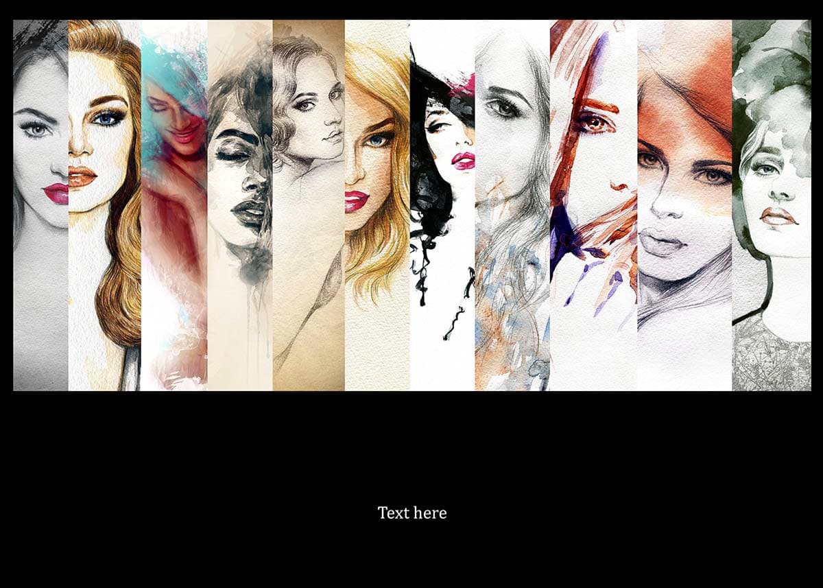 Stylish Female Face Collage Pattern Wall Wallpaper pattern detail