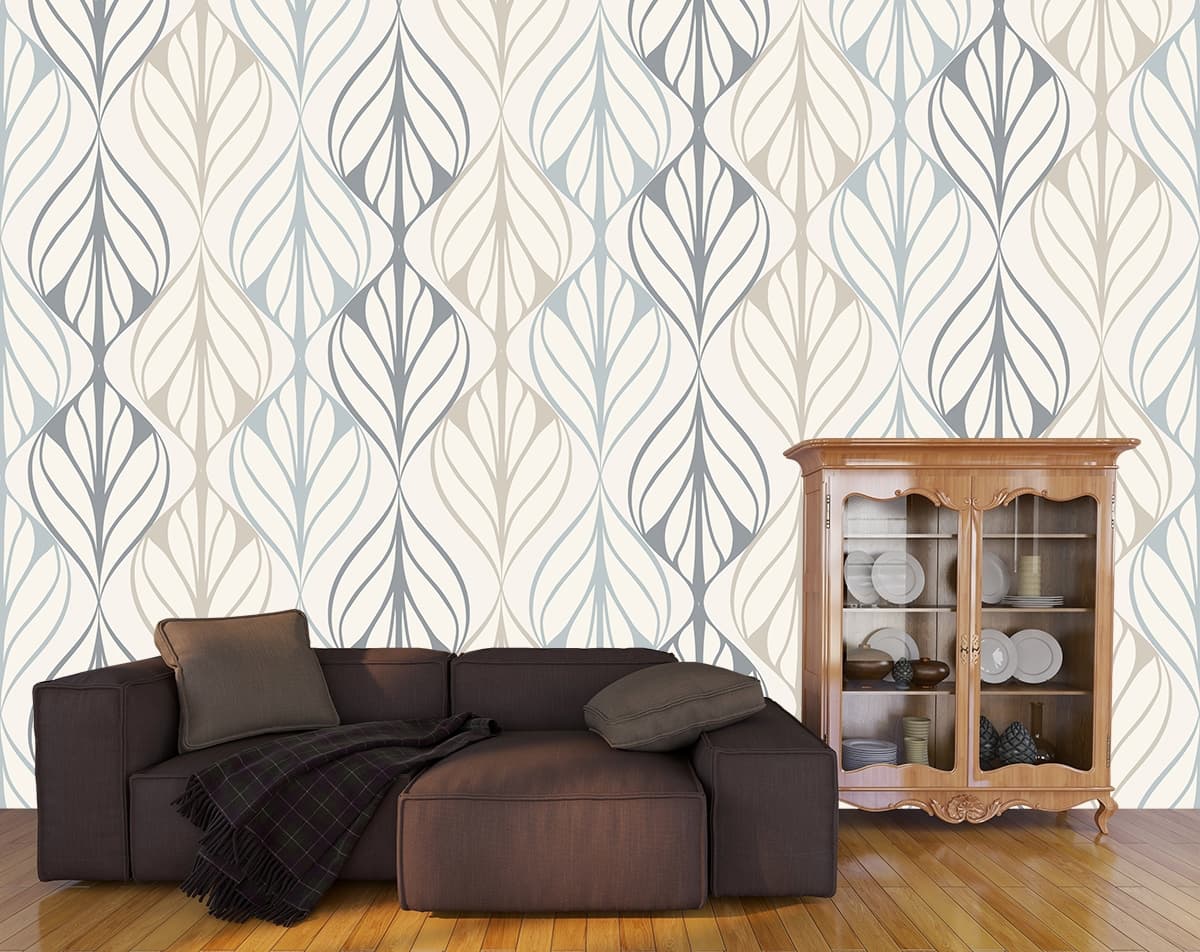 Classy Geometric Leafscape Design Wallpaper shown in a room