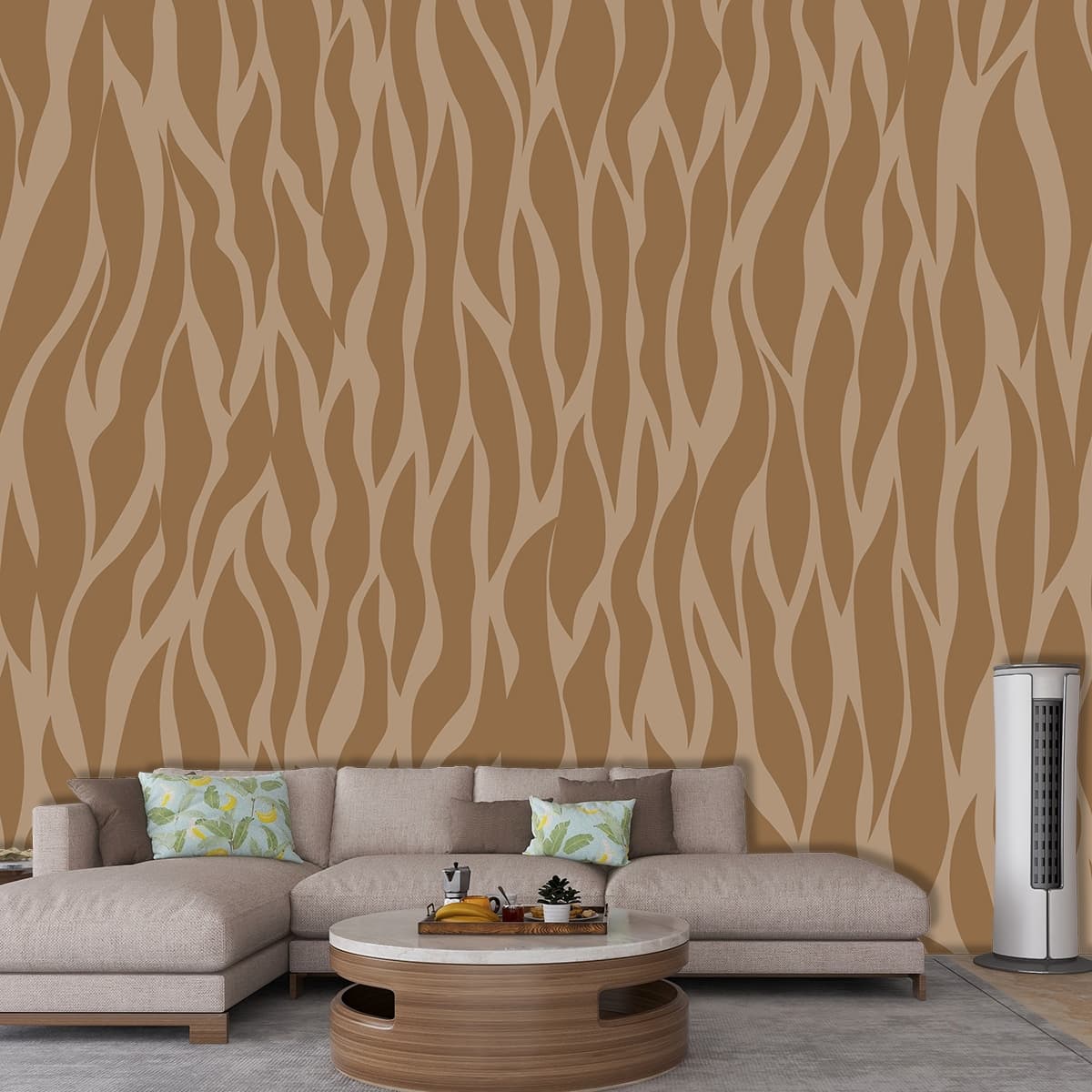 Stylish Brown & White Abstract Texture Wall Wallpaper shown in a room