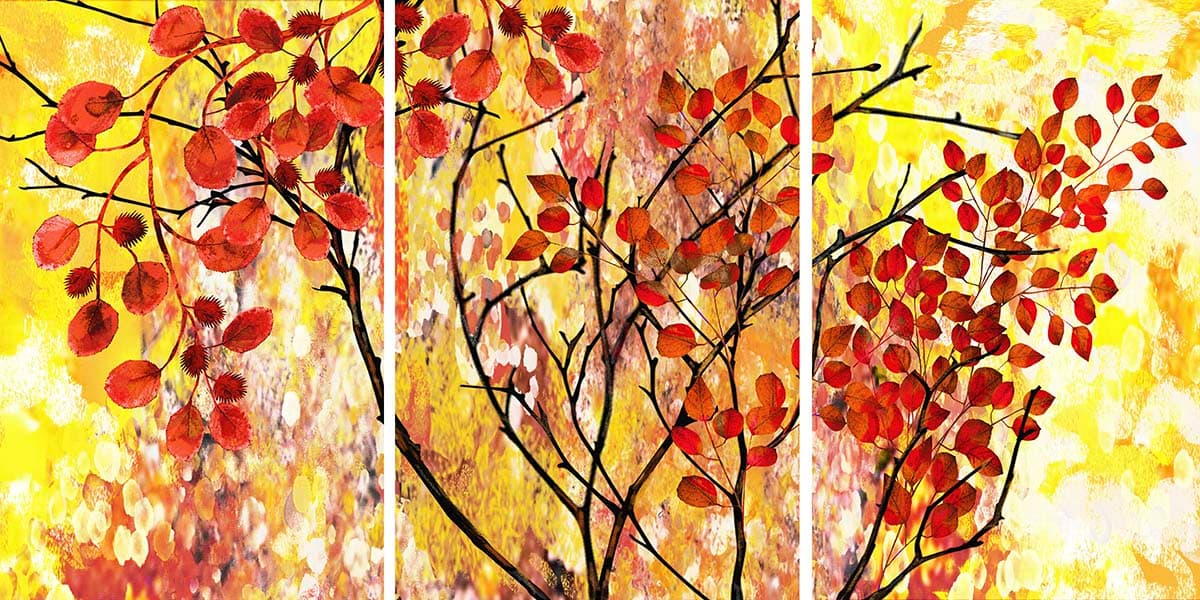 A tree with red leaves pattern detail