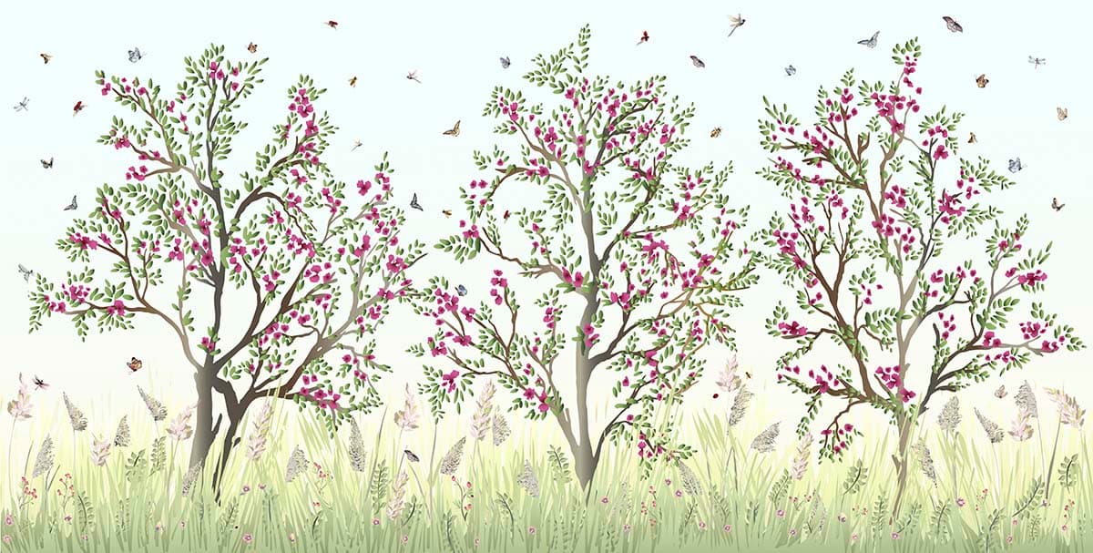 Pink Flower Trees Nature Landscape Aesthetic wallpaper pattern detail
