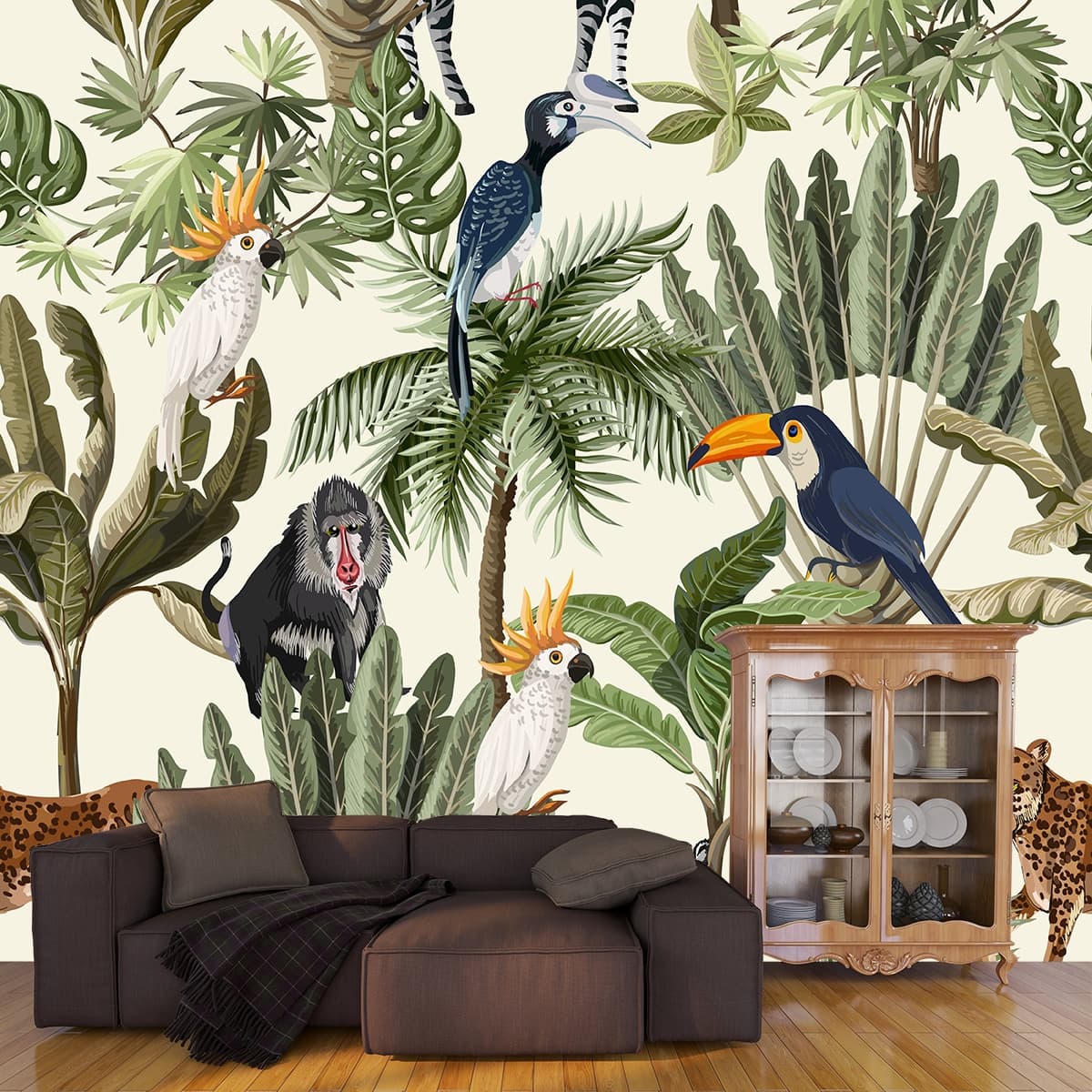 Classic Jungle Safari Wallpaper shown in a room
