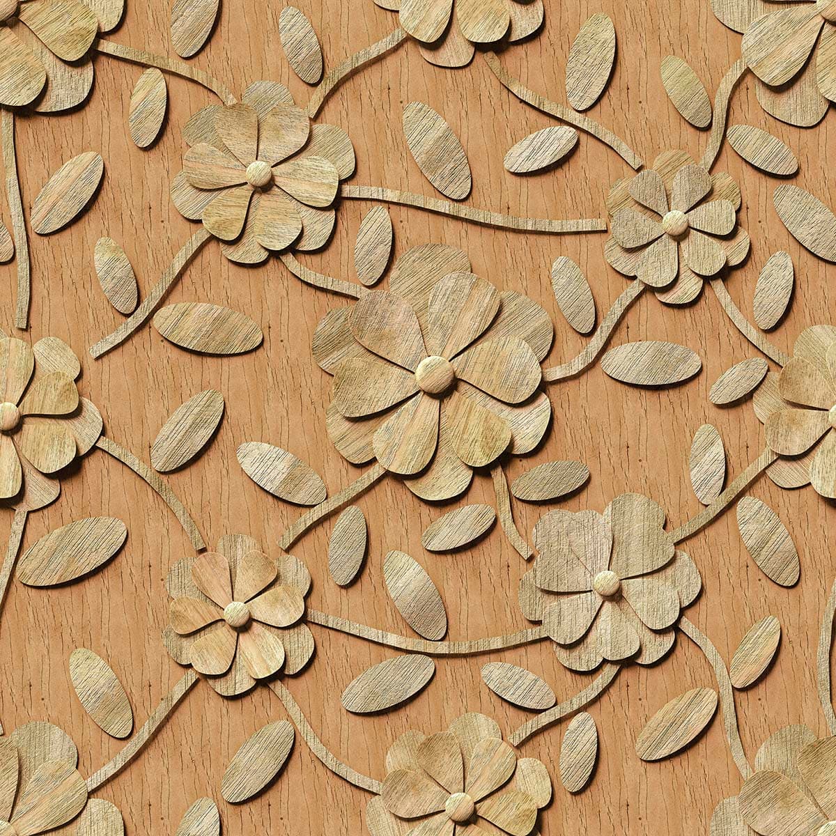 Heritage Wood Carved Flowers and Leaves wallpaper pattern detail