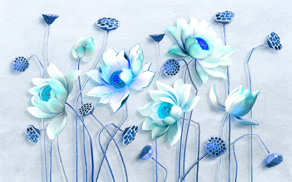 Wallpaper of Flowers Illustrated on a Pristine White Background pattern detail
