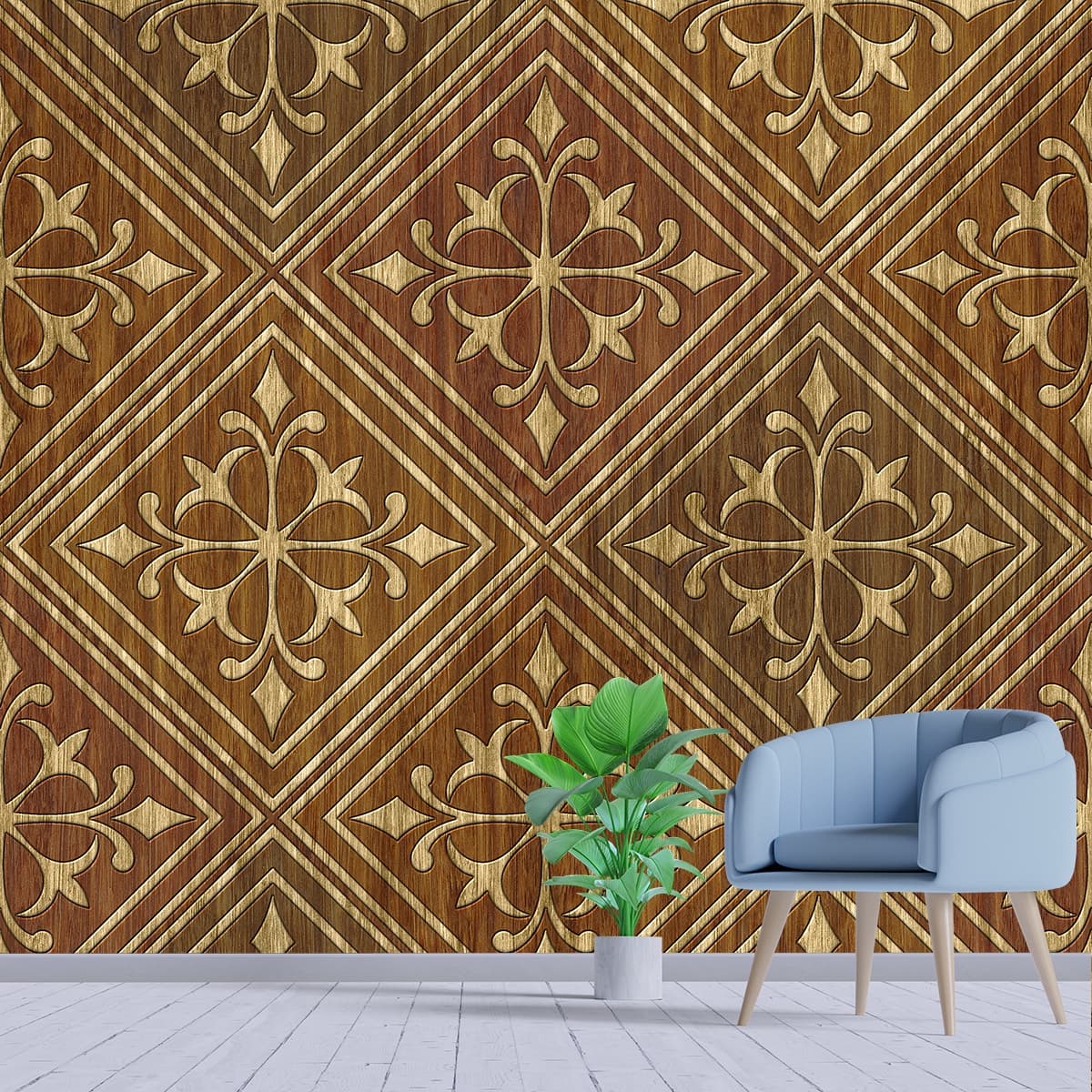 Simple White Wood Grain Surface wallpaper shown in a room