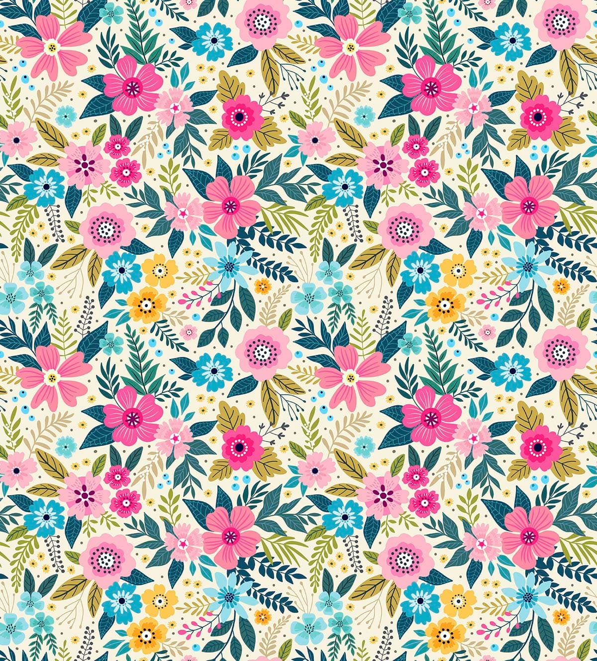 A Pattern of Leaves and Colorful Flowers for Wall pattern detail
