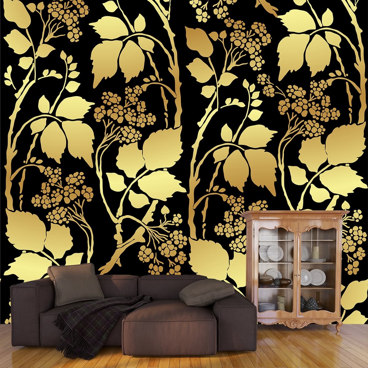 Elegant Floral Design Print Wallpaper Mural shown in a room